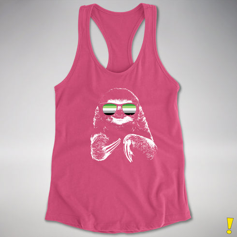 Pride Sloth Aromantic Flag Sunglasses Women's Racerback Tank - Hot Pink